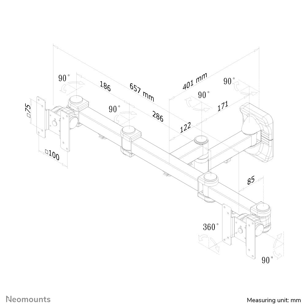 Neomounts FPMA - W960D Dual monitor/TV - beugel wand 10 - 27" - full motion FPMA - W960D - Compridis