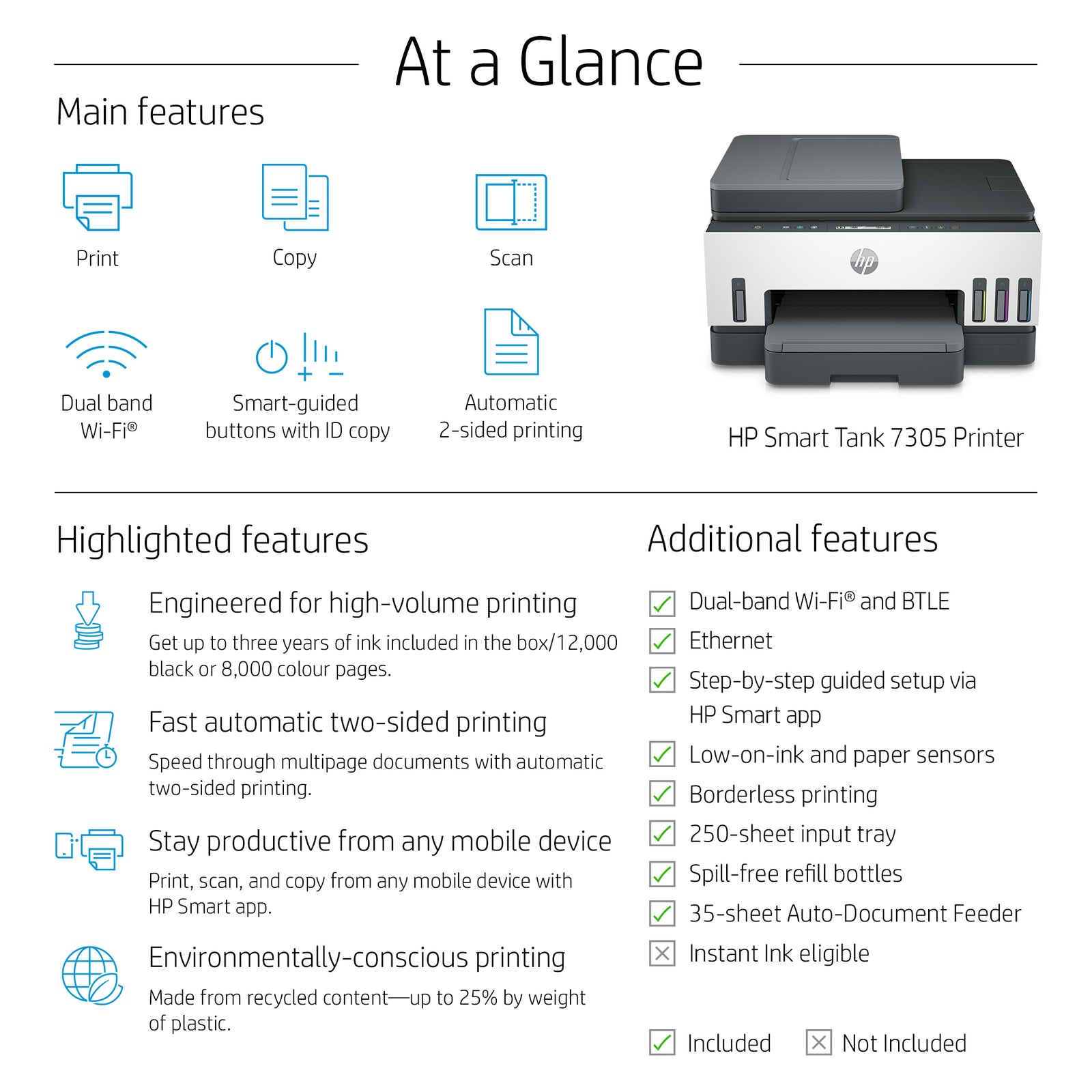 HP Smart Tank 7305 All-in-One Printer with Wireless Connectivity