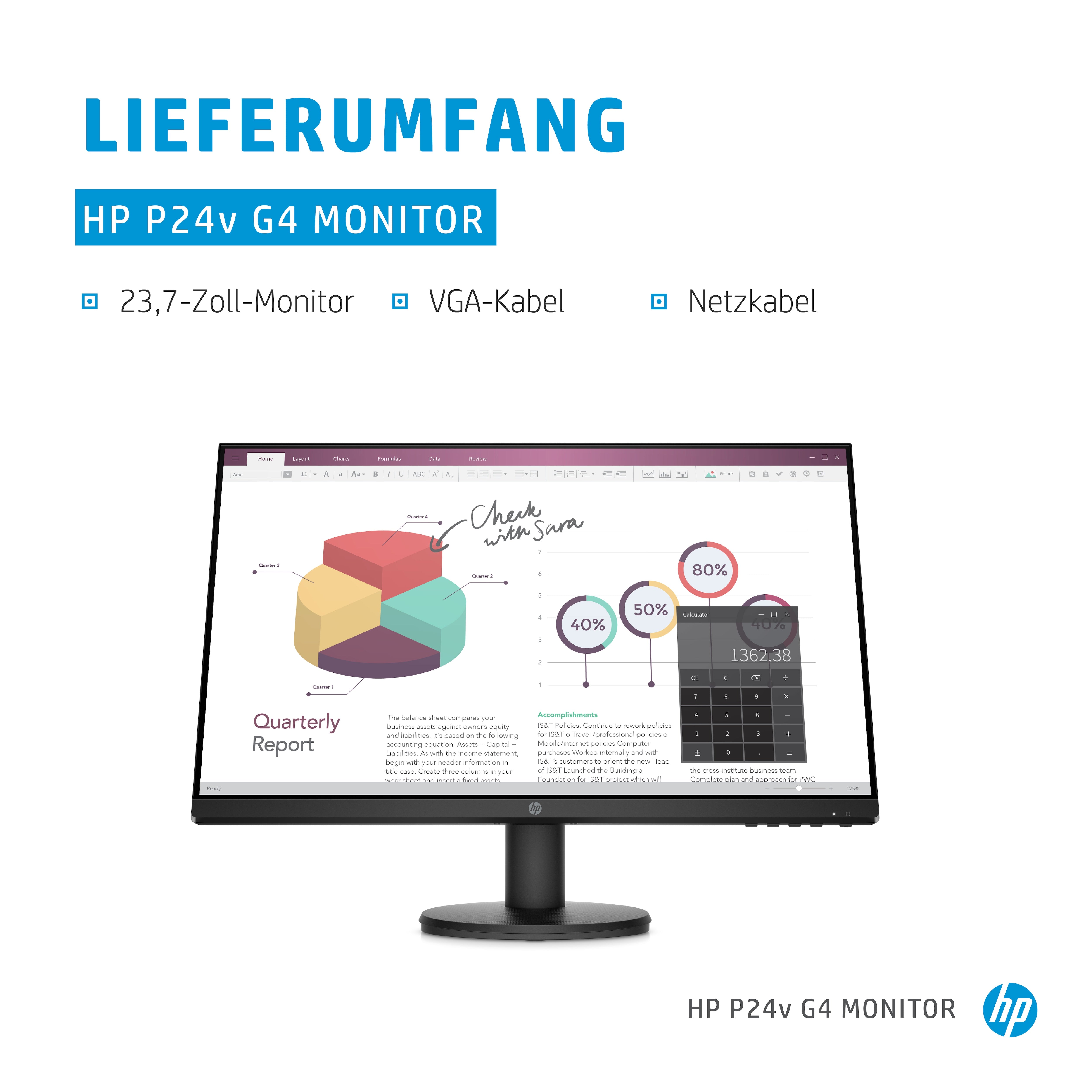 HP P24v G4 computer monitor 60.5 cm (23.8") 1920 x 1080 pixels Full HD Black 9TT78AA#BB