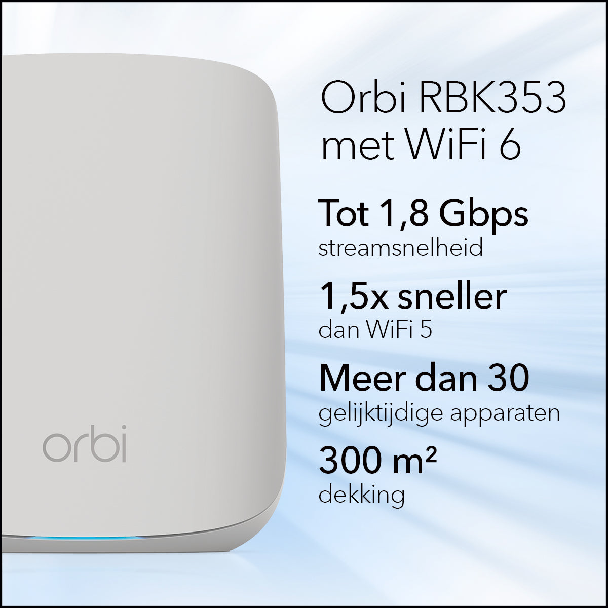 NETGEAR Orbi RBK353 AX1800 WiFi 6 Dual-band Mesh System Dual-band (2.4 GHz / 5 GHz) Wi-Fi 6 (802.11ax) White 7 Internal RBK353-100EUS