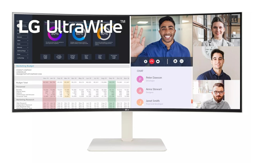 WR85C - 38 inch - Curved - Ultrawide Quad HD+ Nano IPS LED Monitor - 3840x1600 - White - HAS / RJ45 / USB-C 38WR85QC-W.AEU