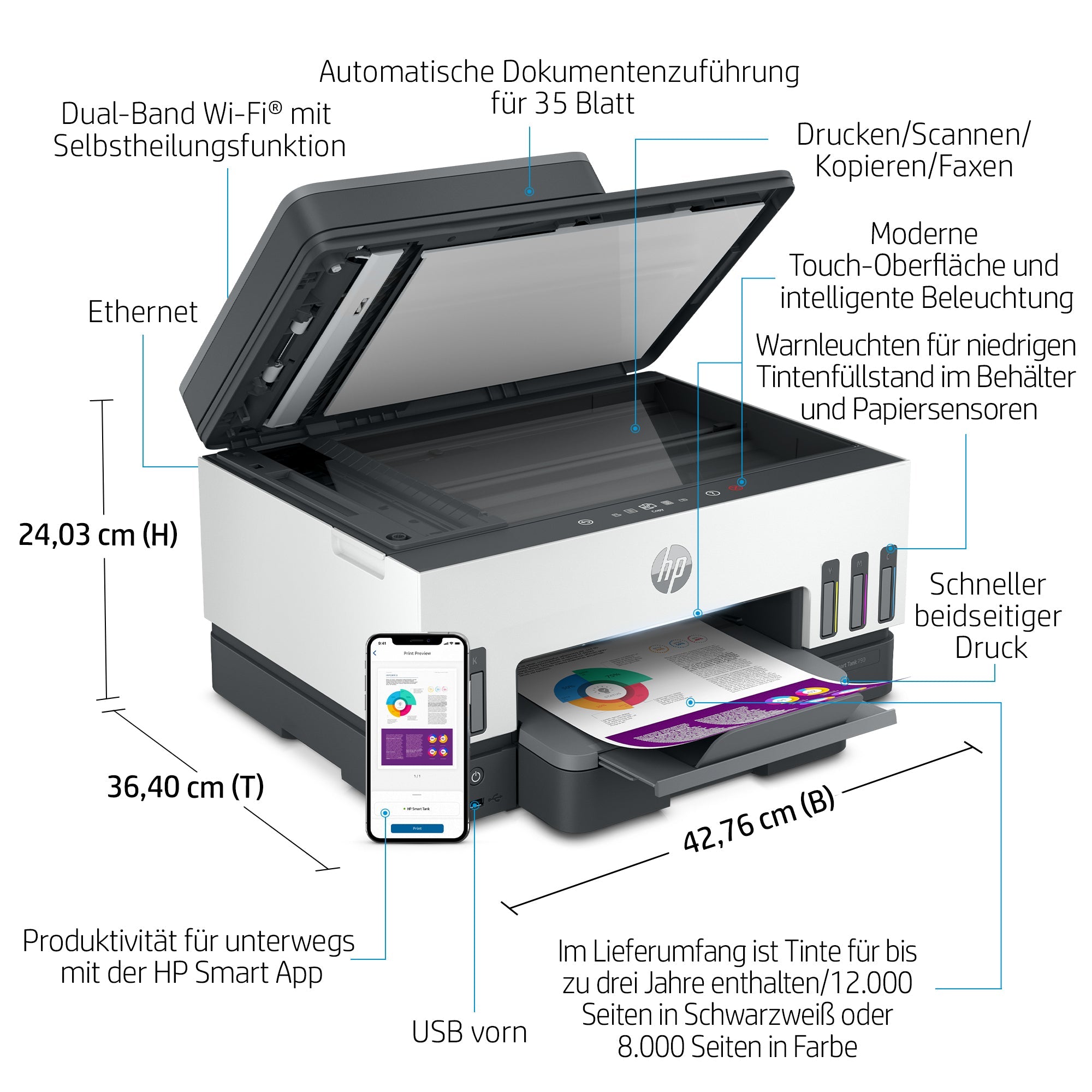 HP Smart Tank 7605 Draadloos All - in - One Kleur Printer, Dubbelzijdig printen; Kopieerapparaat, Scanner 28C02ABHC - Compridis