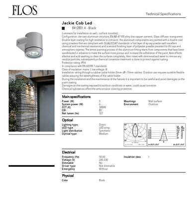 Flos Jackie LED 5W 220 - 230V WW 40 BK 4 8412801.4 - Compridis
