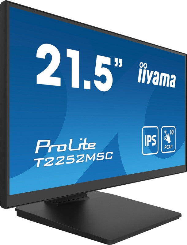 iiyama ProLite 21.5” PCAP 10pt touchscreen monitor featuring IPS panel technology, Edge-to-Edge glass design and anti fingerprint coating T2252MSC-B2