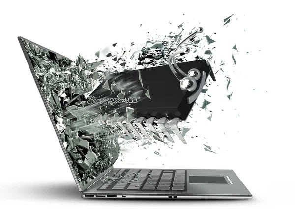 Laptop die uit elkaar spat