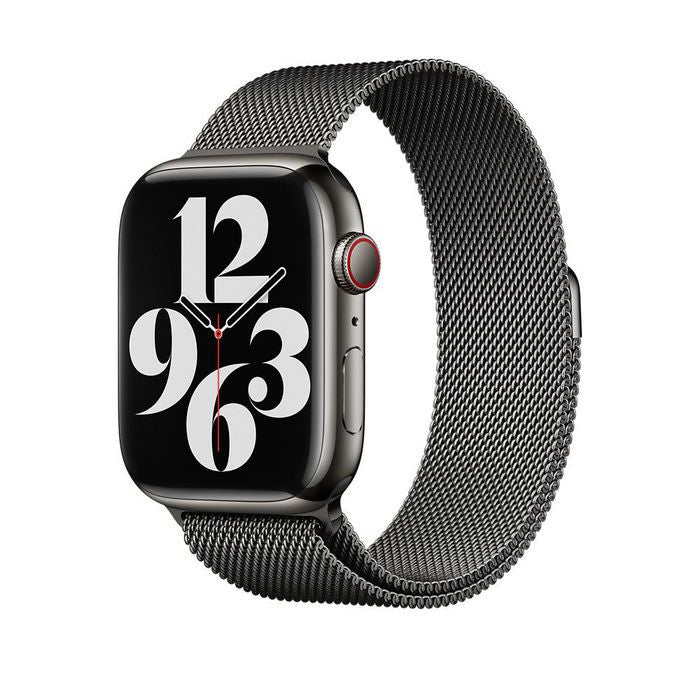 Apple Watch serie 9 met een grijs metalen bandje