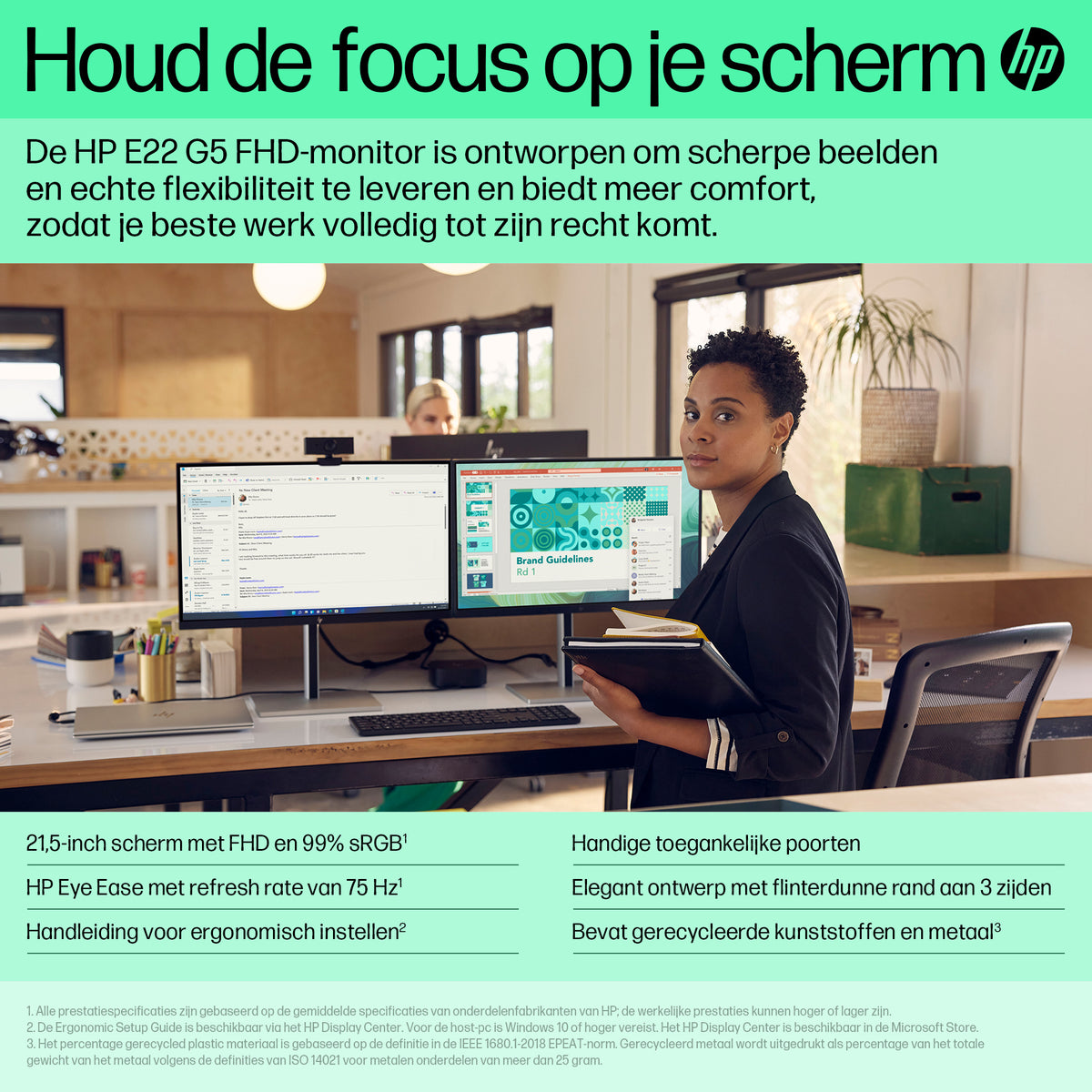 HP E22 G5 6N4E8AA 21.5″ FHD IPS 75Hz Monitor – Black/Silver