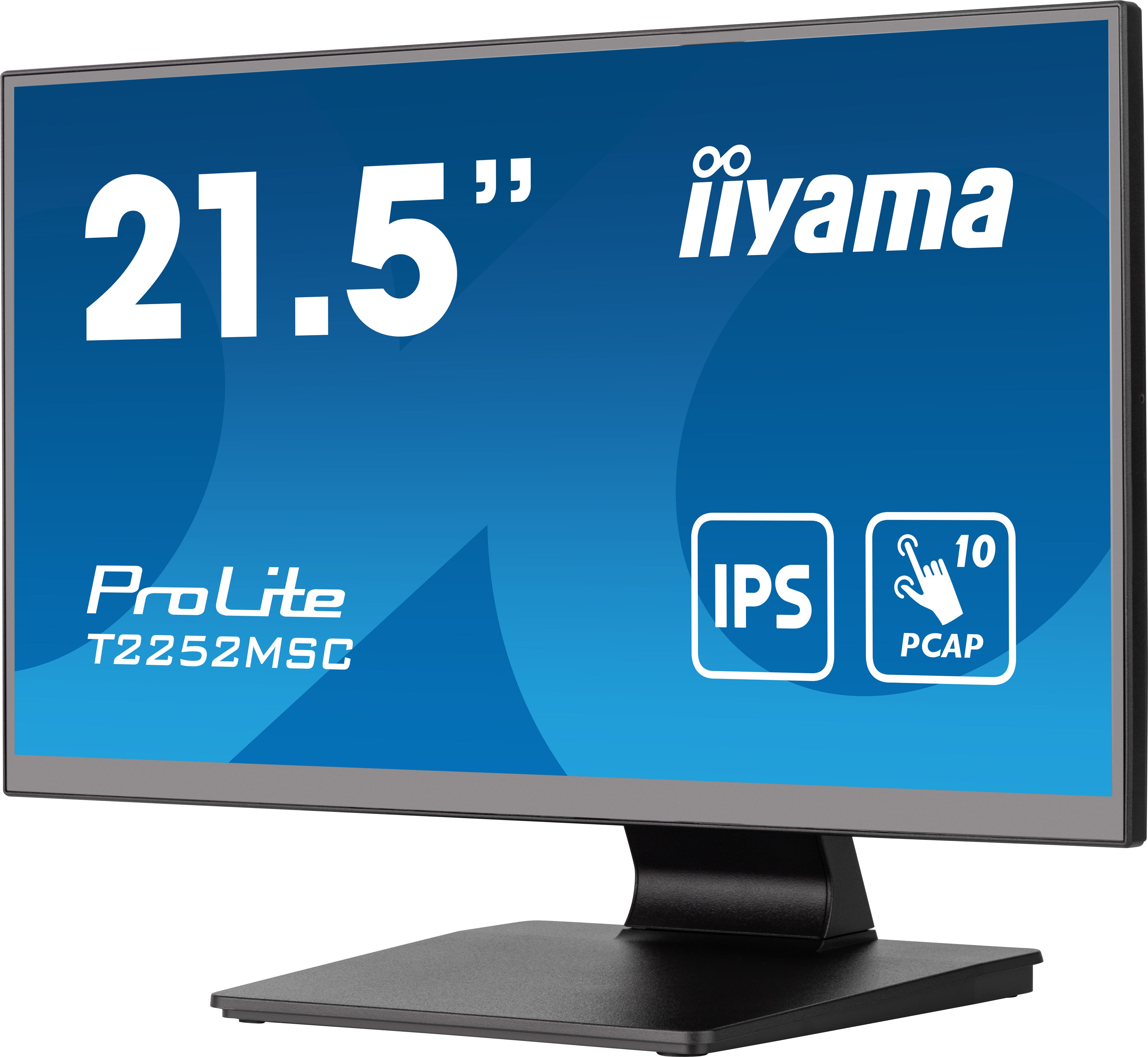 iiyama ProLite 21.5” PCAP 10pt touchscreen monitor featuring IPS panel technology, Edge-to-Edge glass design and anti fingerprint coating T2252MSC-B2