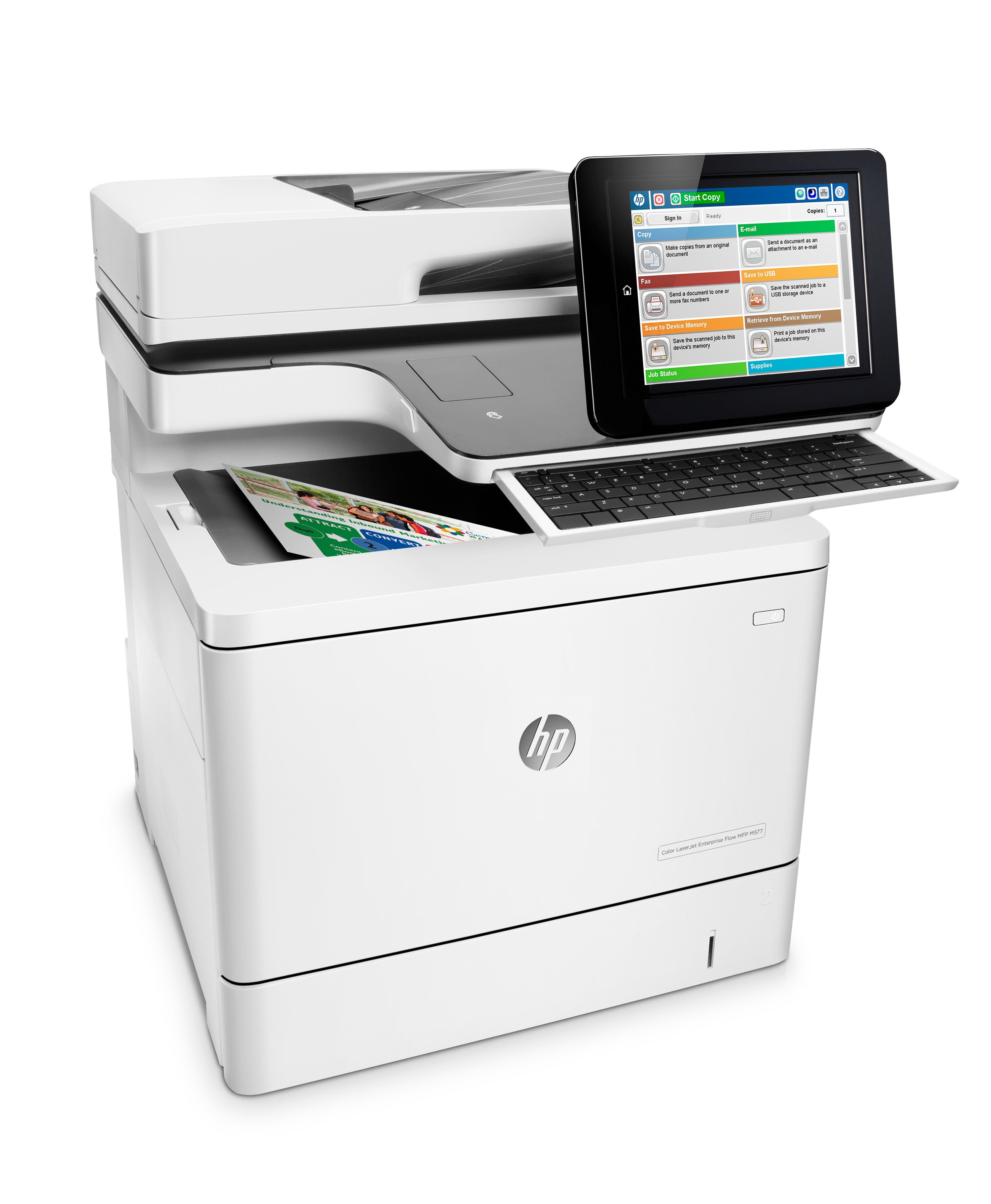 HP Color LaserJet Enterprise Flow MFP M577c, Color, Printer for Business, Print, copy, scan, fax, 100-sheet ADF; Front-facing USB printing; Scan to email/PDF; Two-sided printing B5L54A#B19