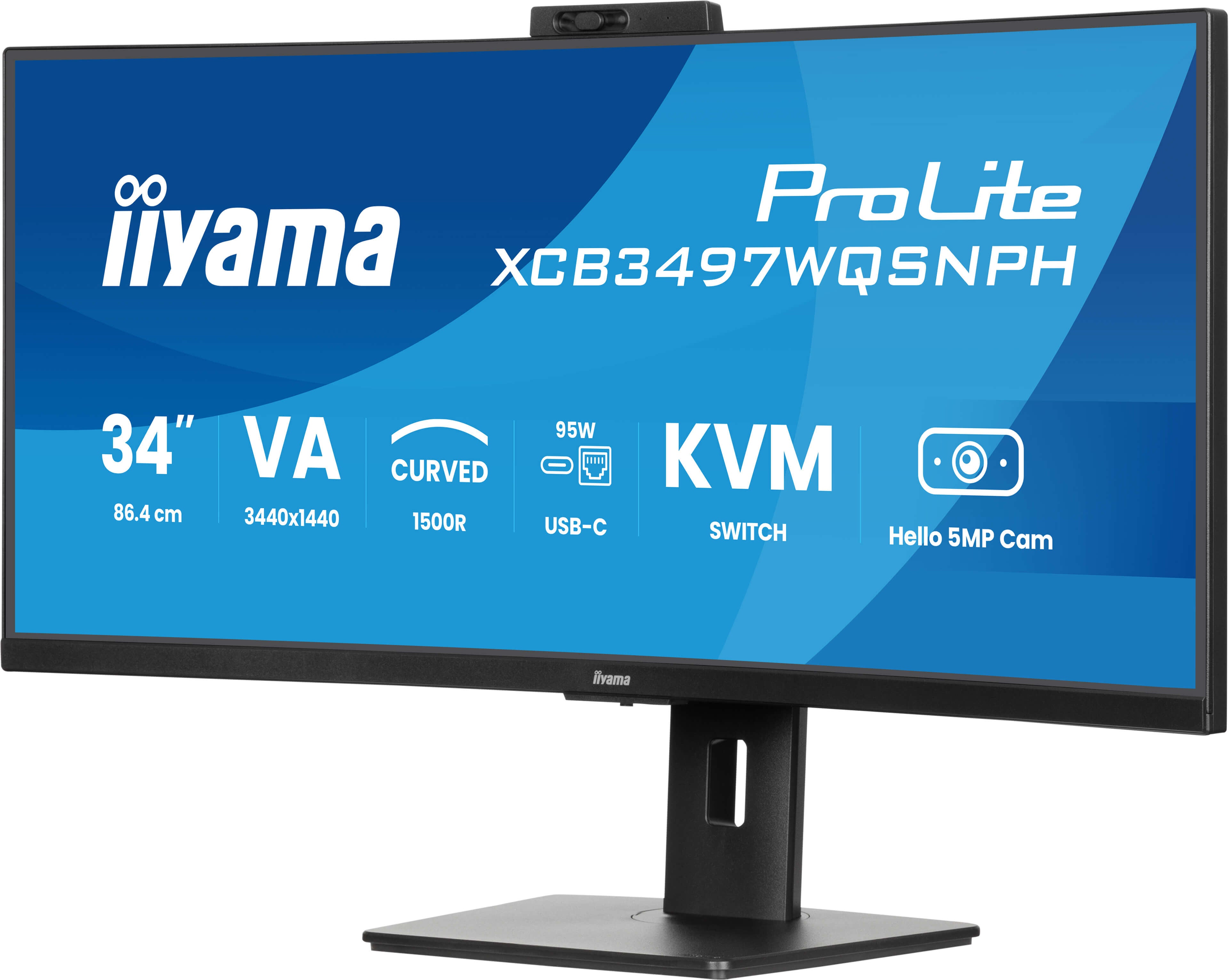 ProLite 34 inch Curved - UltraWide Quad HD VA LED Monitor - 3440x1440 - USB-C Dock - KVM Switch - Windows Hello Cam - HAS / RJ45 XCB3497WQSNPH-B1