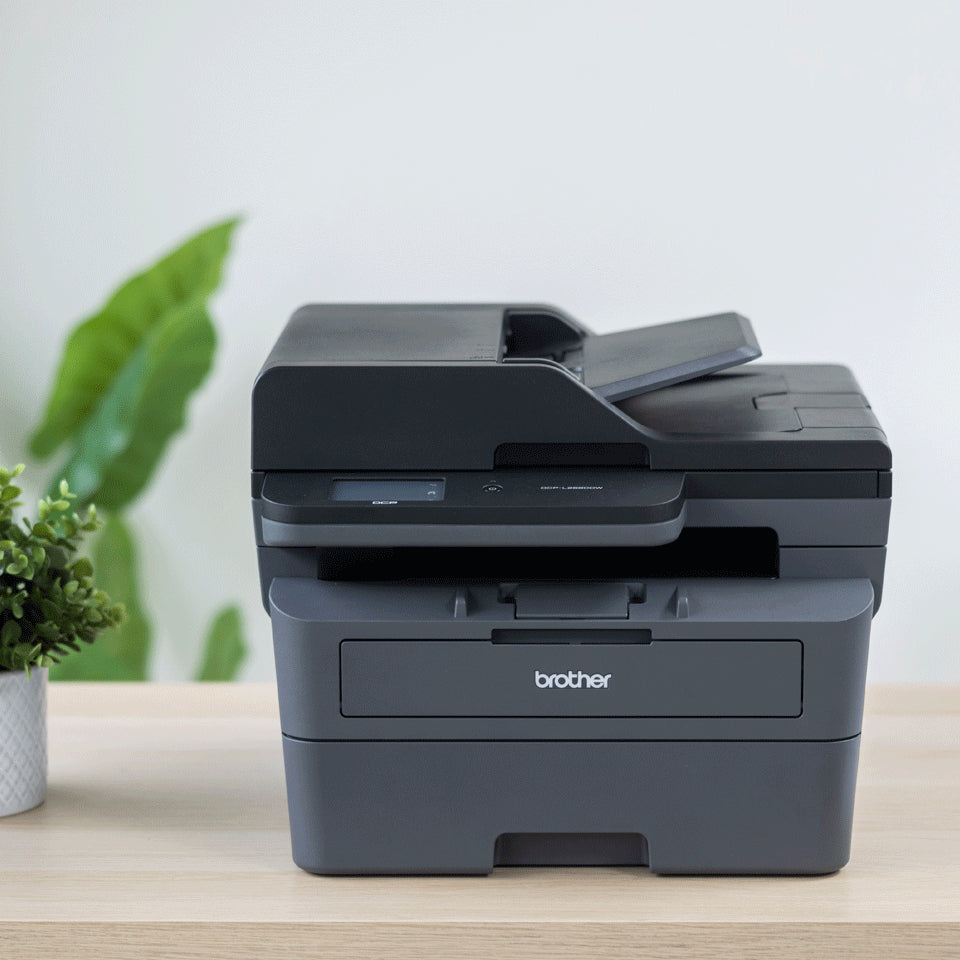 Compact A4 all-in-one black and white laser printer with duplex printing and wireless network connection for fast and secure printing of documents up to 34 pages per minute.
