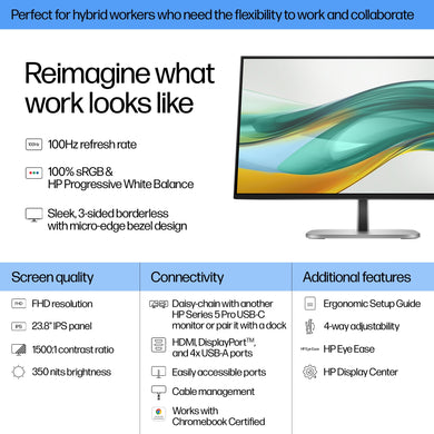 HP Series 5 Pro 524pf 23.8″ FHD-IPS Monitor – 100 Hz, USB Hub, Jet Black