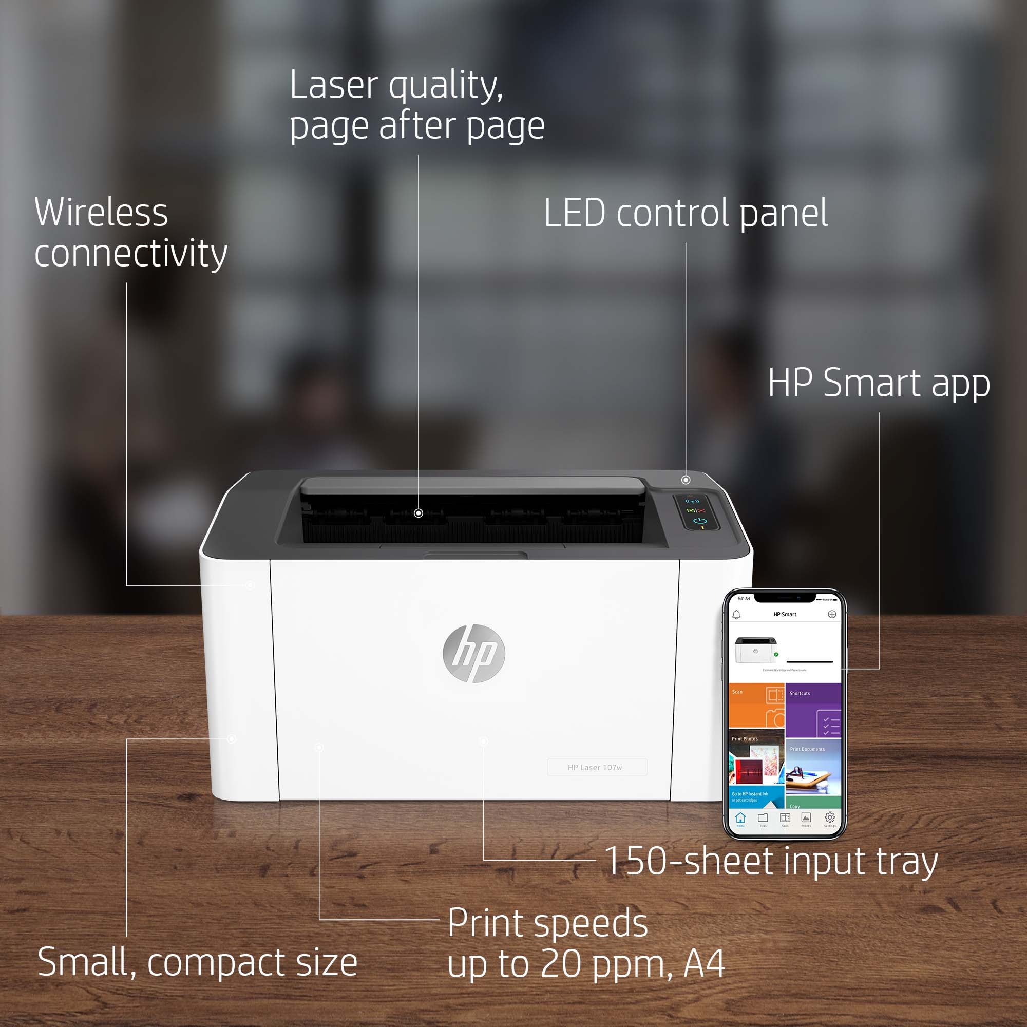HP Laser 107w Wireless Black and white Printer, Duplex 209U7A#B19