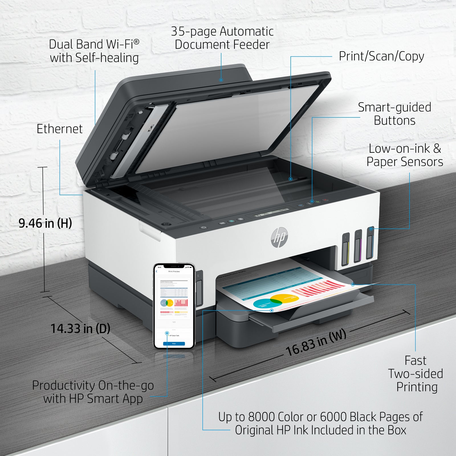 HP Smart Tank 7308 All-in-One Printer - Wireless, Duplex, 15 ppm