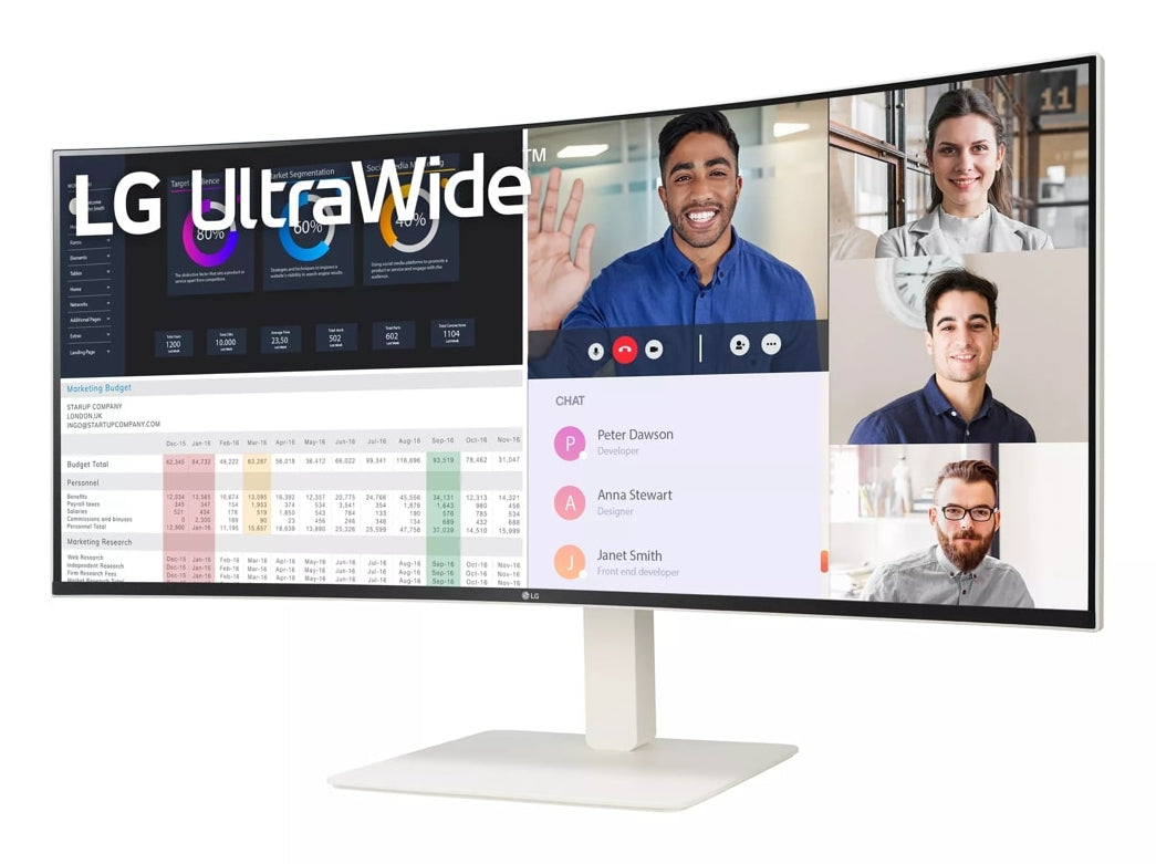 WR85C - 38 inch - Curved - Ultrawide Quad HD+ Nano IPS LED Monitor - 3840x1600 - White - HAS / RJ45 / USB-C 38WR85QC-W.AEU