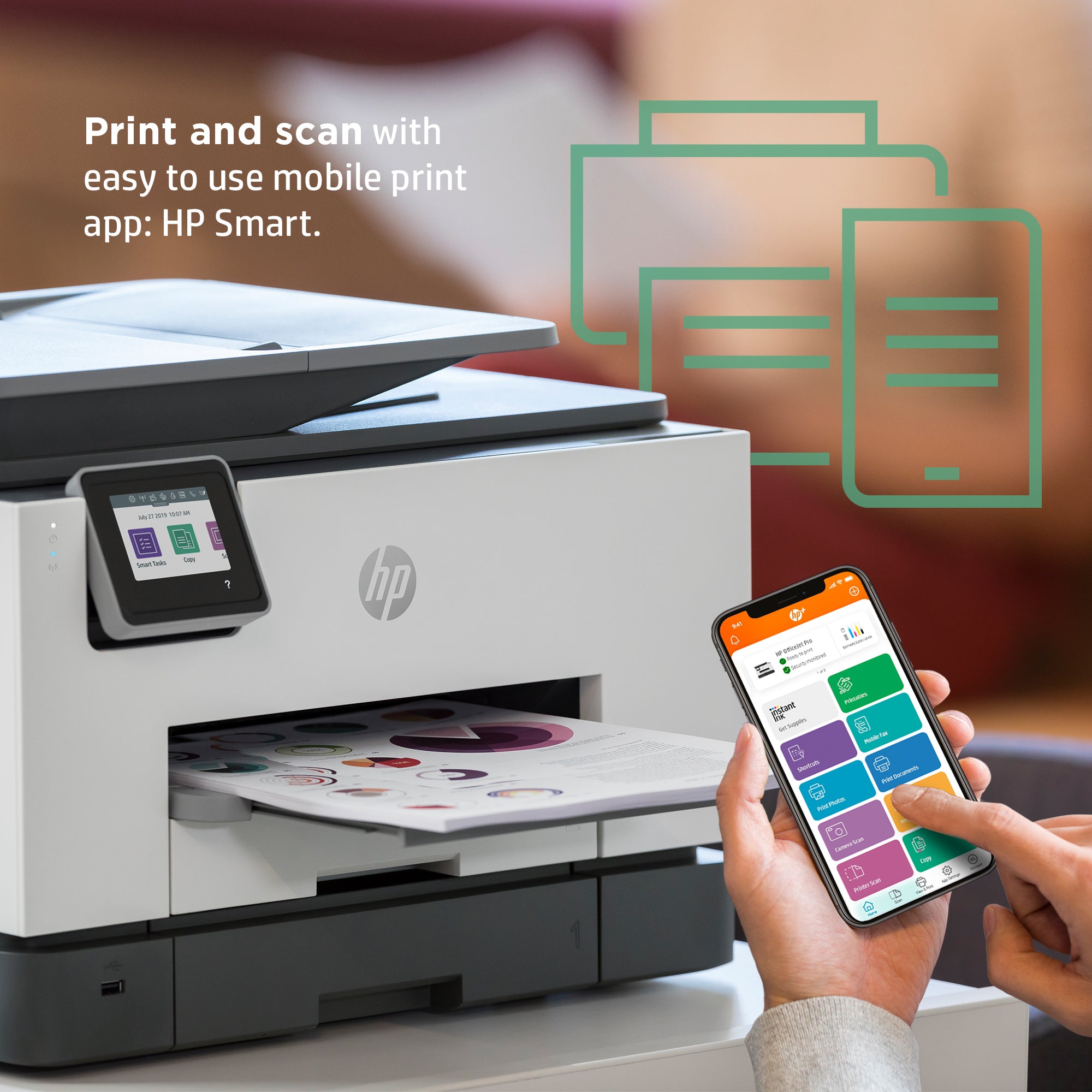 HP OfficeJet Pro 9022e Wireless All-in-One Color Printer, Instant Ink; Two-sided printing 226Y0B#629