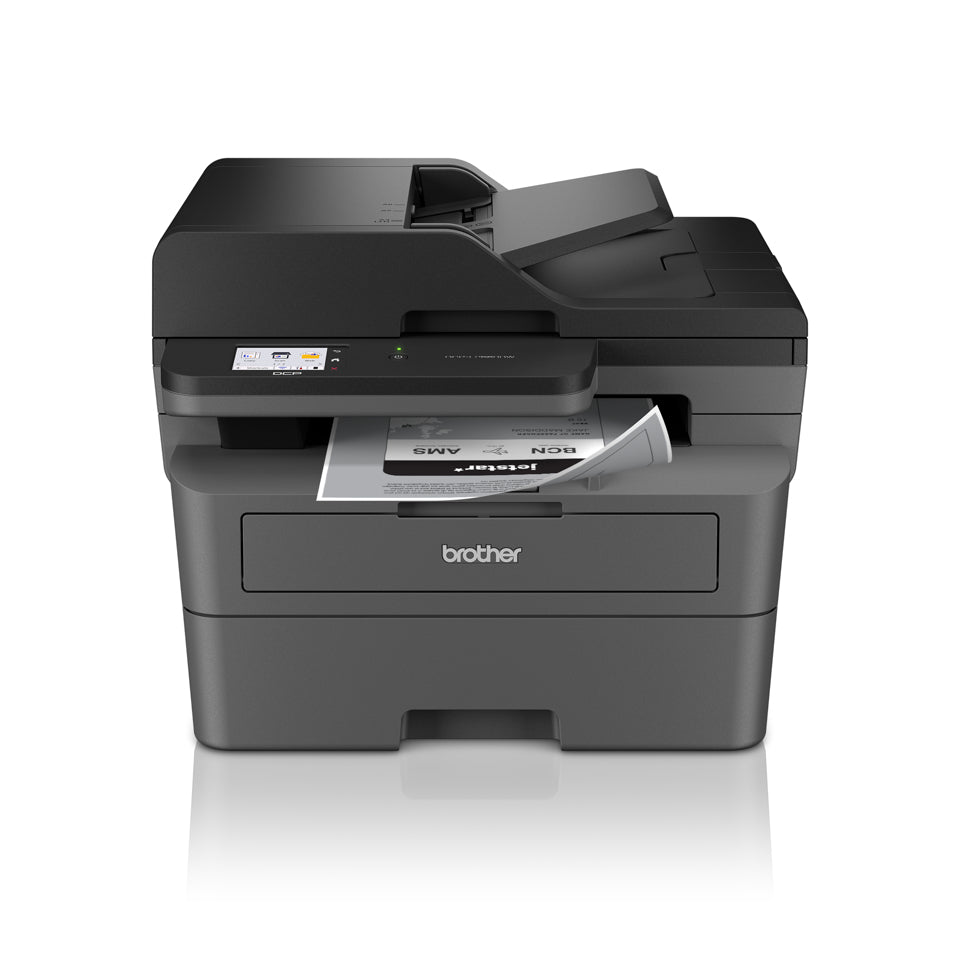 Compact A4 all-in-one black and white laser printer with duplex printing and wireless network connection for fast and secure printing of documents up to 34 pages per minute.
