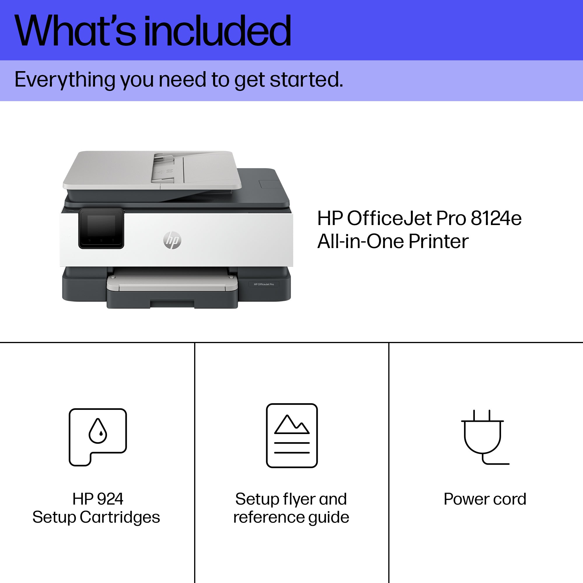 HP OfficeJet Pro 8124e Wireless All-in-One Color Printer, Instant Ink; Two-sided printing 405U7B#687