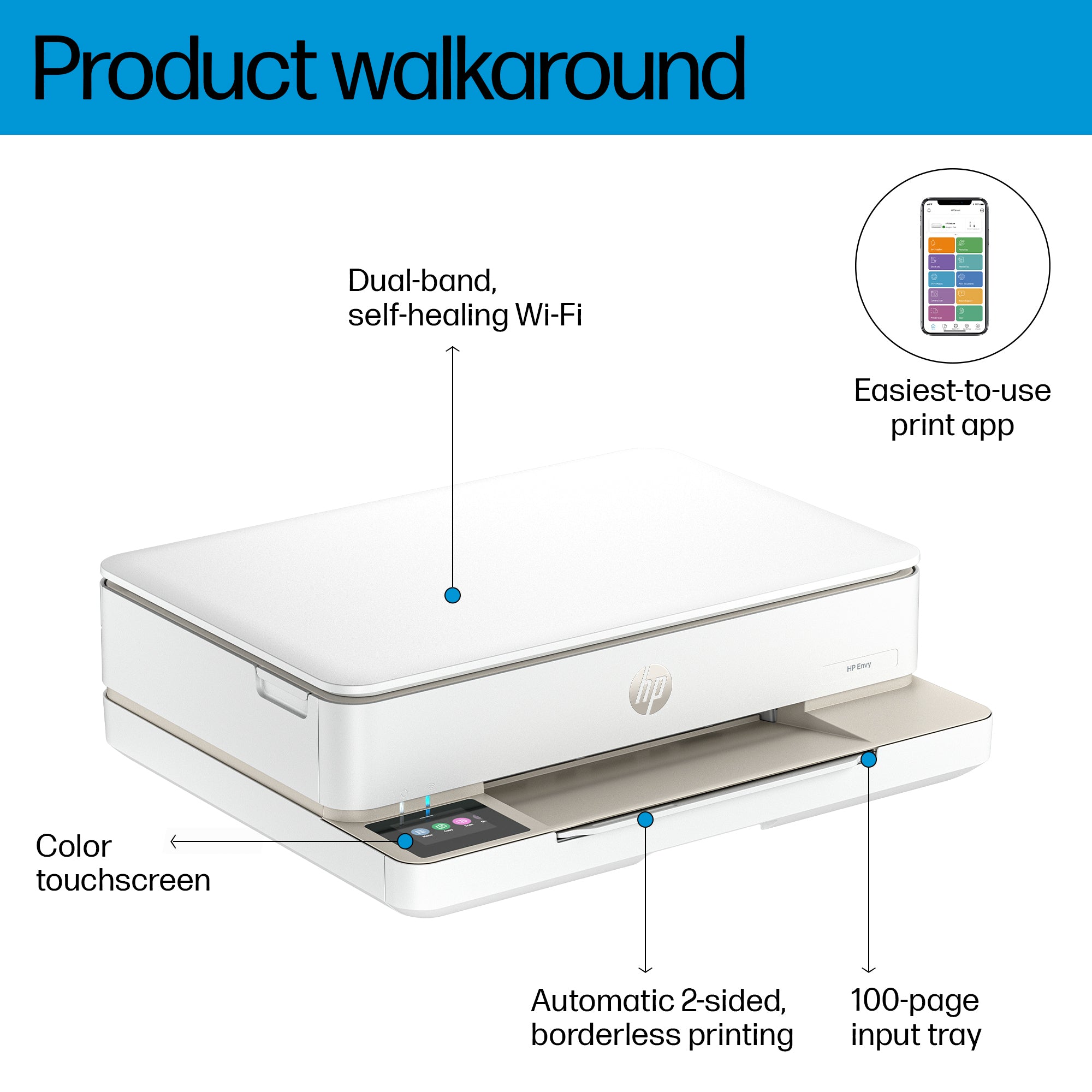 HP ENVY 6120e Wireless All-in-One Color Printer, Instant Ink; Photo printing 714L8B#629