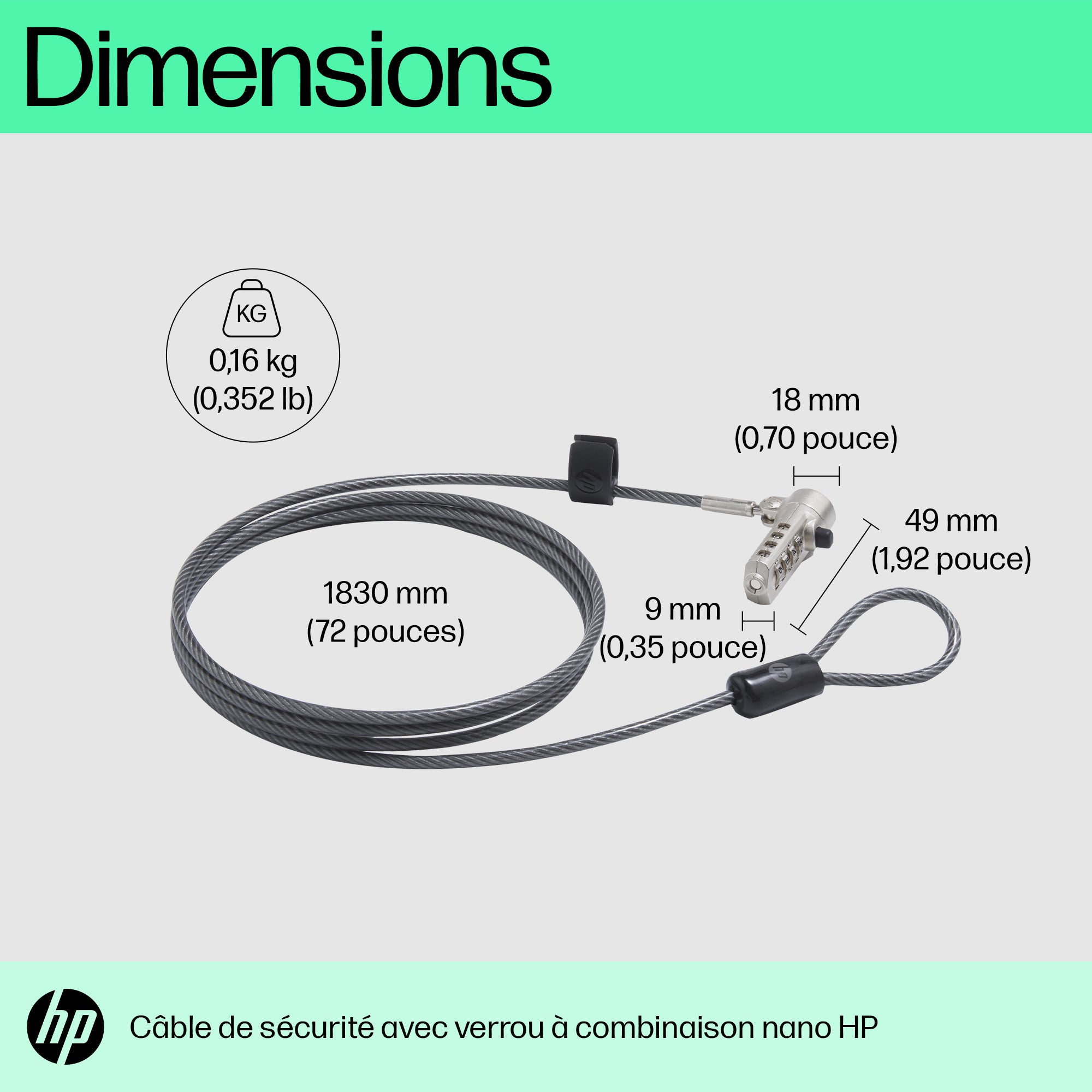 HP Nano Combination Cable Lock 63B28AA