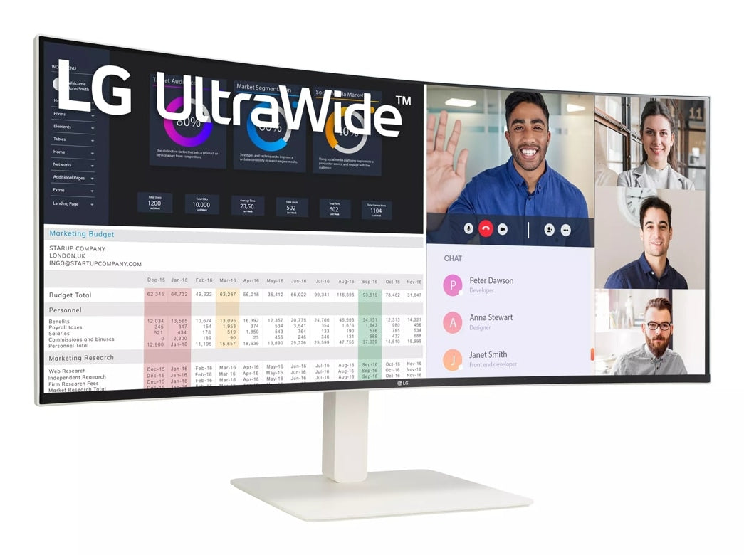 WR85C - 38 inch - Curved - Ultrawide Quad HD+ Nano IPS LED Monitor - 3840x1600 - White - HAS / RJ45 / USB-C 38WR85QC-W.AEU