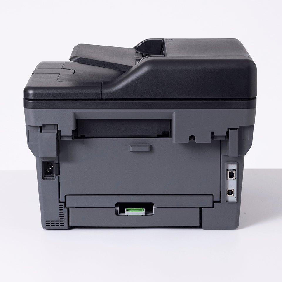 Compact A4 all-in-one black and white laser printer with duplex printing and wireless network connection for fast and secure printing of documents up to 34 pages per minute.