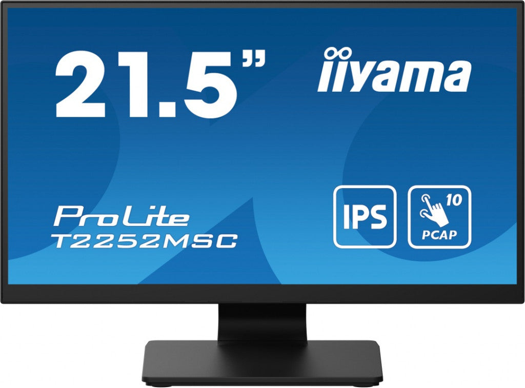 iiyama ProLite 21.5” PCAP 10pt touchscreen monitor featuring IPS panel technology, Edge-to-Edge glass design and anti fingerprint coating T2252MSC-B2