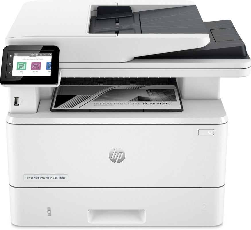 HP LaserJet Pro MFP 4102fdn Printer, Black and white, Printer for Small medium business, Print, copy, scan, fax, Instant Ink eligible; Print from phone or tablet; Automatic document feeder; Two-sided printing 2Z623F#B19