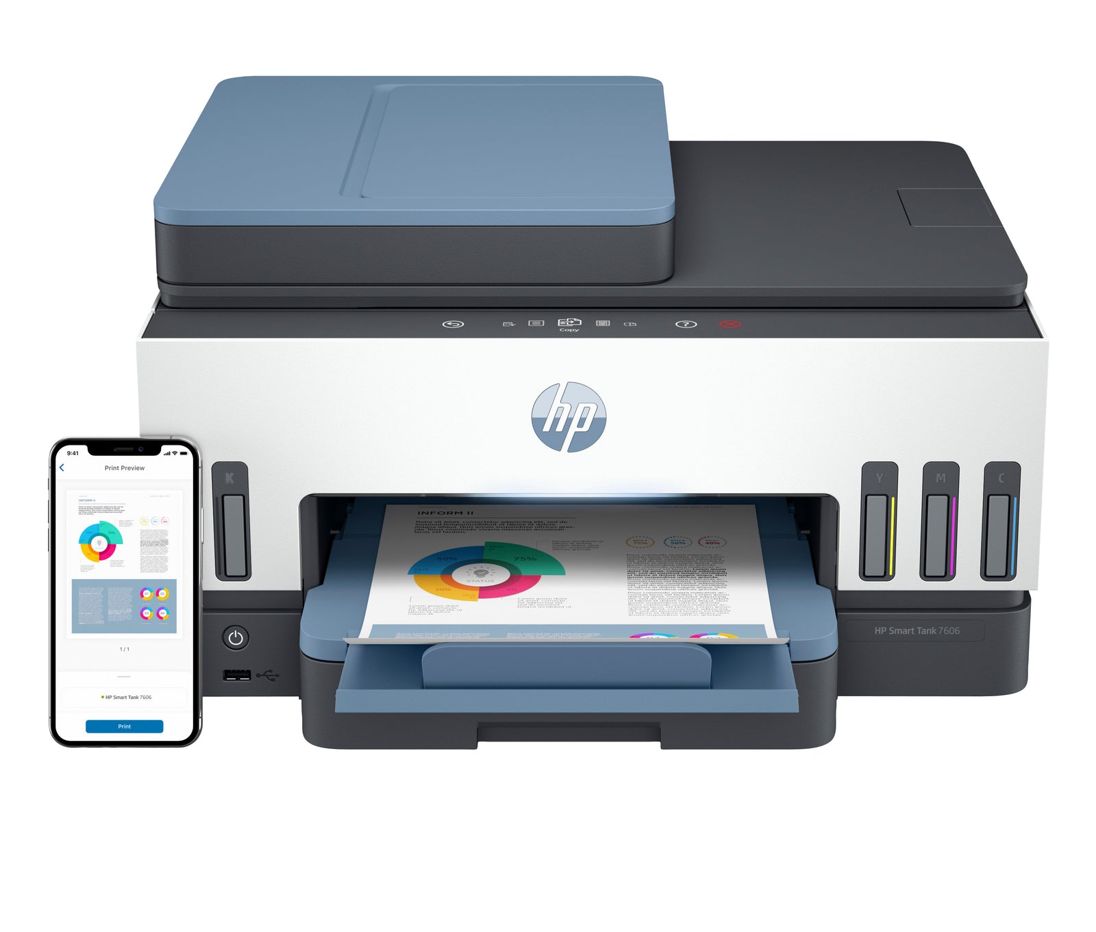 HP Smart Tank 7606 All-in-One Printer with Touchscreen and Wireless Connectivity