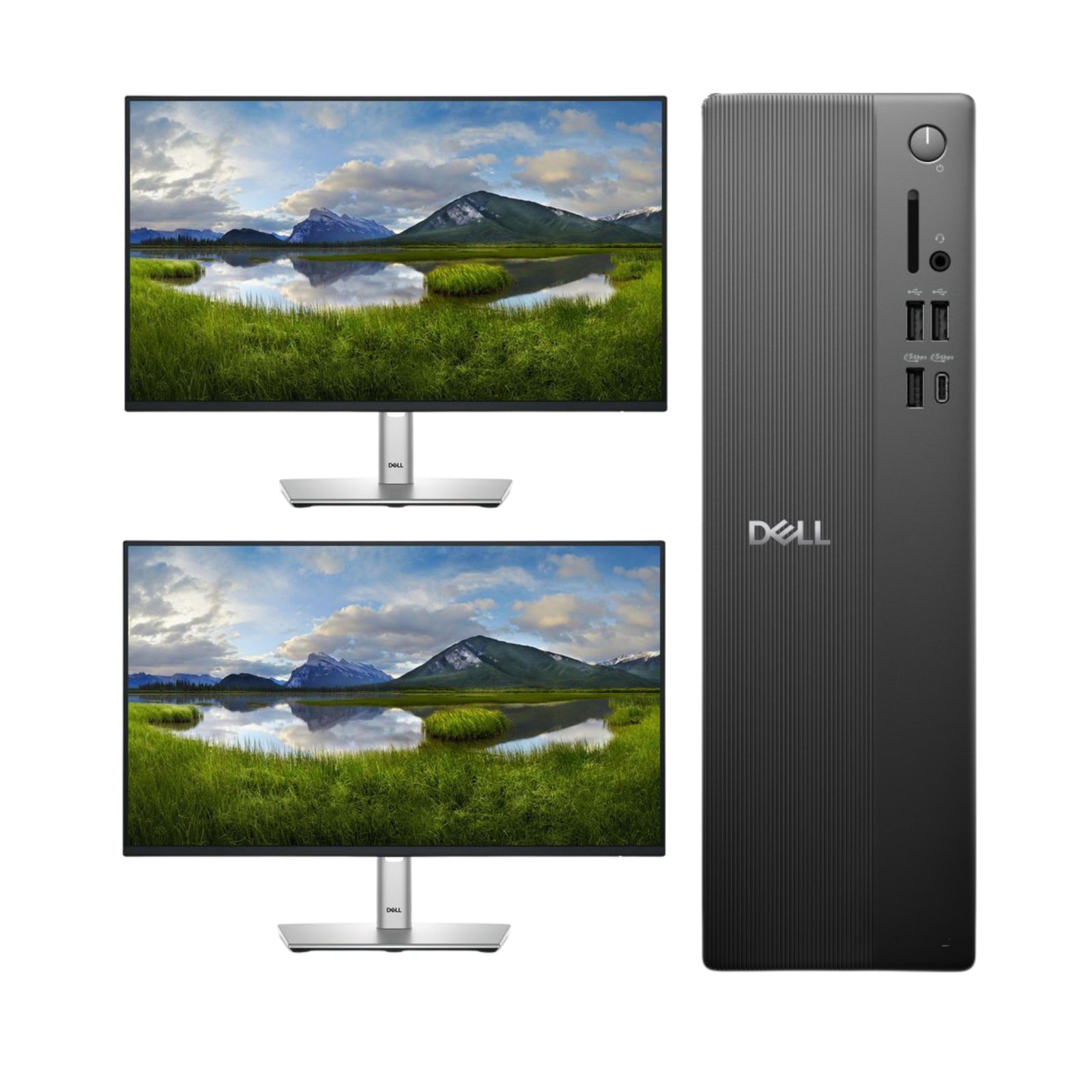 DELL Slim ECS1250 with Dual DELL 24" Monitor Bundle